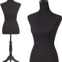 Female Mannequin Torso Dress Form Manikin Body with Wooden Tripod Base Stand Adjustable 60-67 Inch for Sewing Dressmakers Dress Jewelry Display,Black