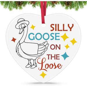 Goose Lover Gift Ceramic Christmas Ornaments Silly Goose Gifts Gag Gifts Animal Lovers Gift Ideas Christmas Birthday Presents Christmas Tree Decorations Ornament for Women Men Friends Sister Mom