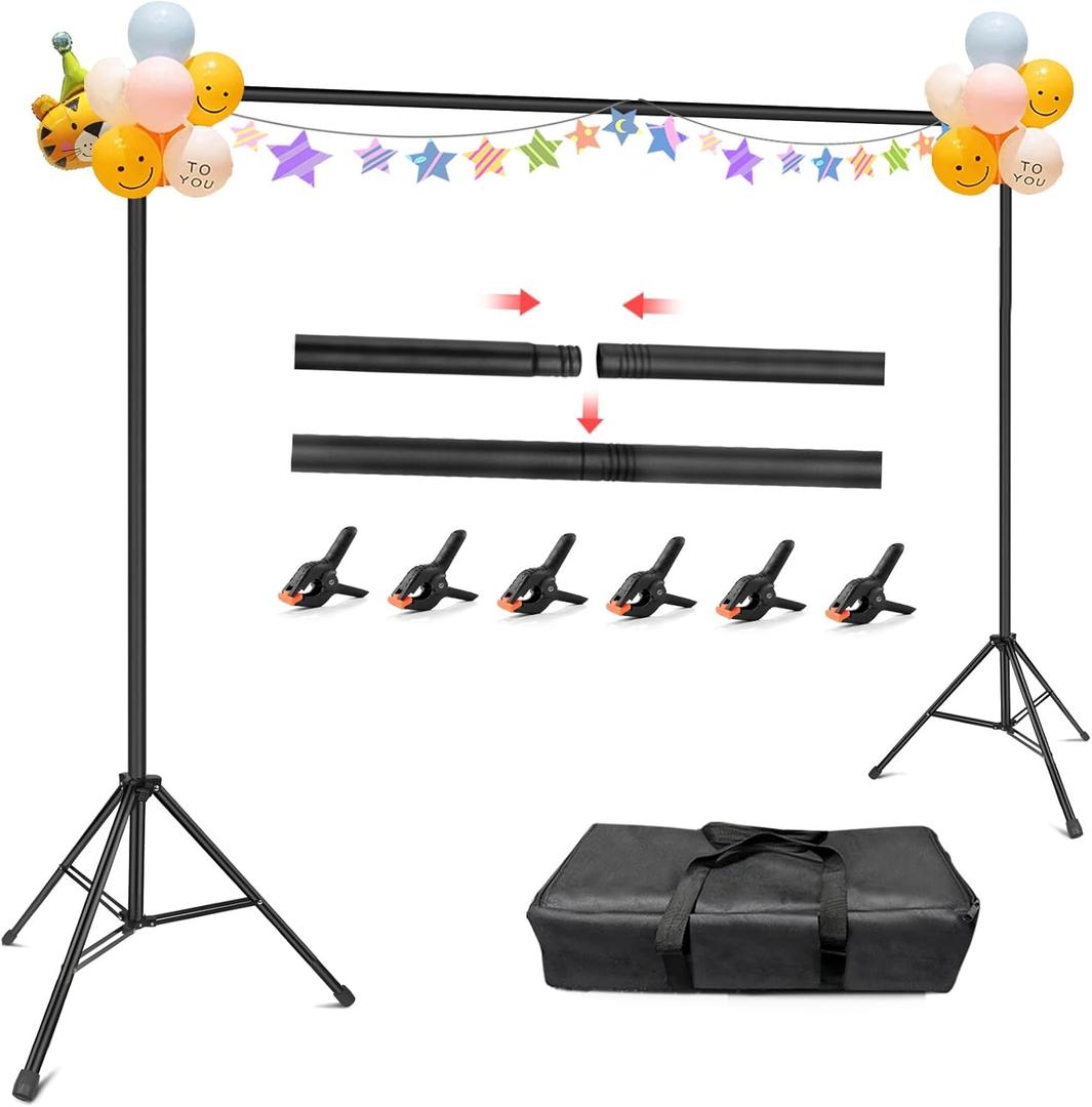 Hemmotop Photo Backdrop Stand, 10x7ft (WxH) Background Stand for Photoshoot, Backdrops Support kit with Carry Bag for Parties, Photography, Projector Screen, Wedding, Decoration, Balloons (10x6.5ft)