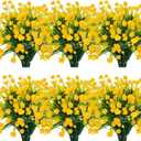 TURNMEON 12 Bundles Artificial Flowers for Outdoors Summer Decor, Realistic UV Resistant Fake Plants Faux Plastic Flowers for Outside Planter Home Gardens Porch Yards Spring Cemetery Decor(Yellow)