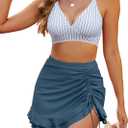 Blooming Jelly Women's High Waisted Bikini Sets Tummy Control Swim Skirt Womens Bathing Suits (Stripe Blue, Small)