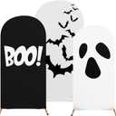 Set of 3 Halloween Arch Backdrop Covers, Boo Backdrops, Bat, Grimace, Ghost Party Stretch Backgrounds, 4ft, 5ft, 6ft
