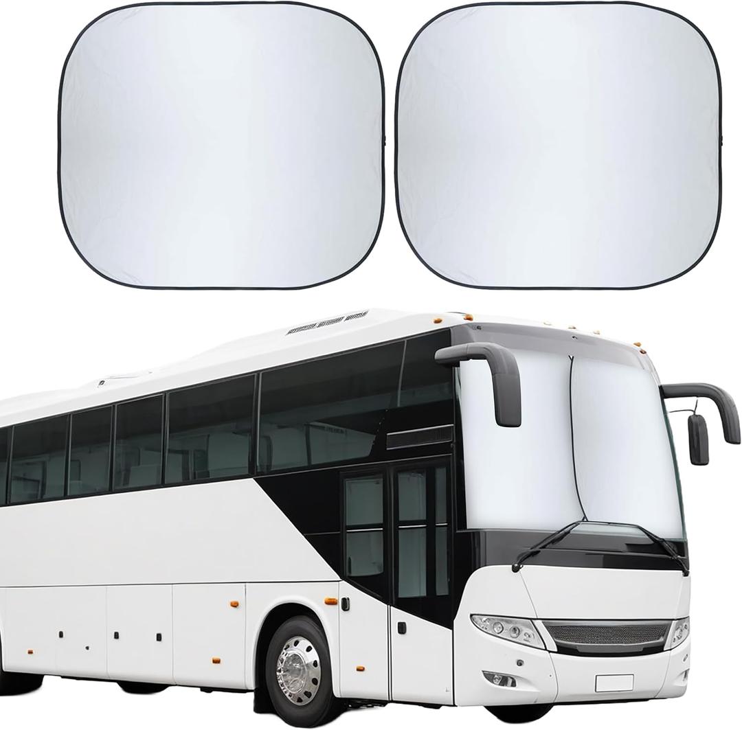EcoNour 2-Piece Foldable RV Windshield Sun Shade, 240T Reflective Polyester, UV Protection & Heat Block for Truck, Motorhome & Bus Front Window, Keeps Interior Cool (50" L x 41.5" W)
