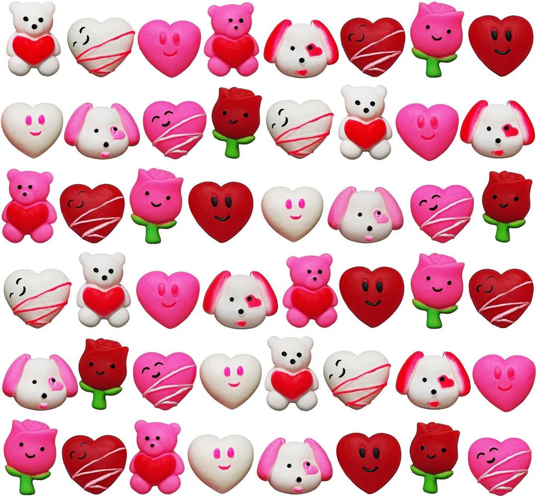 ArtCreativity 48 PCS Mini Valentines Squishies Toys, Bulk Set, 12 Cute Designs, Stress Relief Toys for Kids & Adults, Valentines Gifts, Party Favors, Goodie Bag Stuffers, Fun & Squishy Novelty Toys