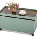 Ottoman Storage Bench for Living Room with Tray, Bedroom Foot Stool, Coffee Table Lid, Footstool with Legs, End of Bed - Faux Leather, 30" Inch (L-Blue)