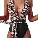 Lilosy Sexy Tie Criss Cross Plunge One Piece Thong Swimsuit High Cut Brazilian Bathing Suit size XL