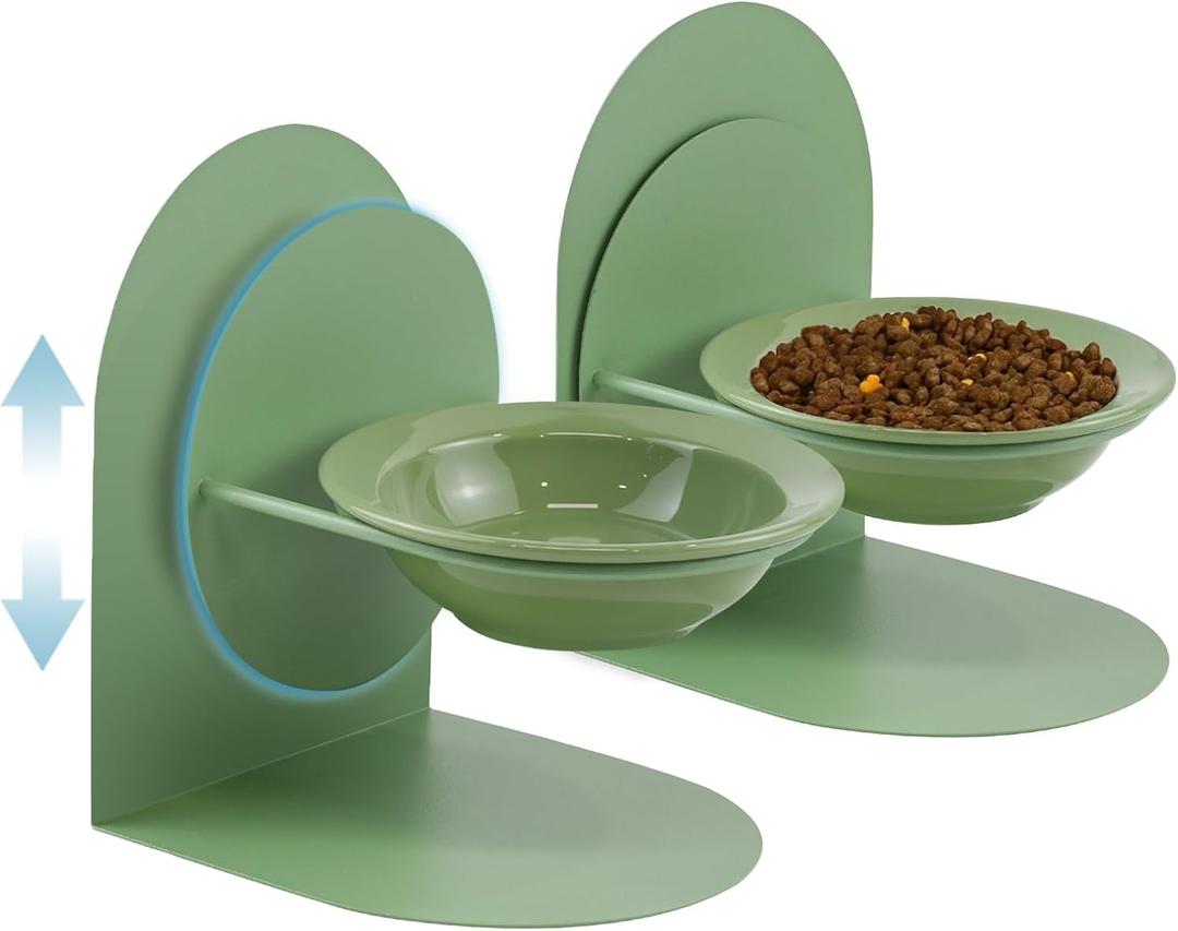 2-Pack Adjustable Cat Bowls with Magnetic Iron Stand & Ceramic Bowls Dual Height & Angle Adjustable, Non-Slip Design for Comfortable Feeding
