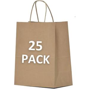 Qutuus Kraft Gift Bags Large with Handles 25 Pcs 10x5x13 inch Brown Gift Bags, Kraft Paper Bags for Shopping Reusable Grocery Bag