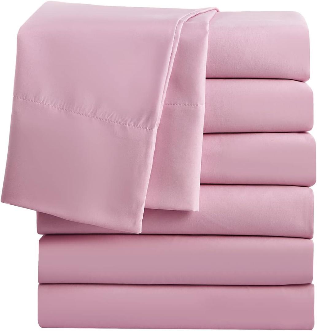 FreshCulture Twin Flat Sheets Only, Pack of 6, Soft Microfiber Bedding Sheets for Home, Salons, Hotels, Bulk Flat Sheets Only Twin Size (Dusty Pink)