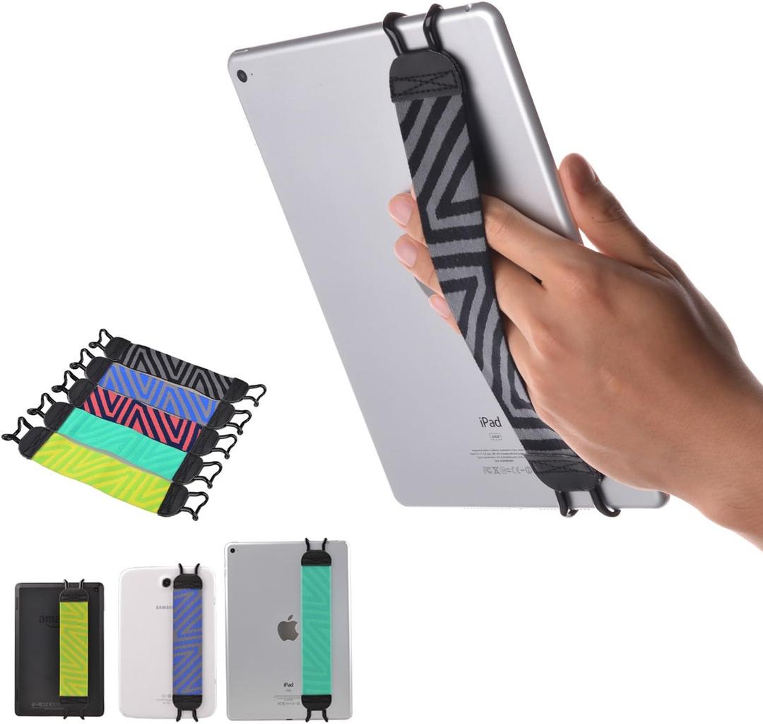 TFY Security Hand-Strap for Tablets Compatible with iPad mini 6 & Air 5 & Air 4, iPad Pro 9.7 Inch, 11 Inch - Samsung Galaxy Tab & Note - Google Nexus and More - Black/Gray (ONE Piece)