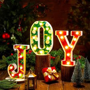 Christmas Decorations Indoor Marquee Light up Letters 8.5 Inch LED Light up Sign Christmas Table Decorations for Mantle Home Bedroom Tabletop Fireplace Wall Xmas Decor(Joy)