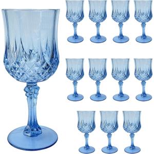 Plastic 12Pcs Blue Wine GlassesCordial Goblet Glasses Can be Used for Weddings (Blue, 12Pcs)