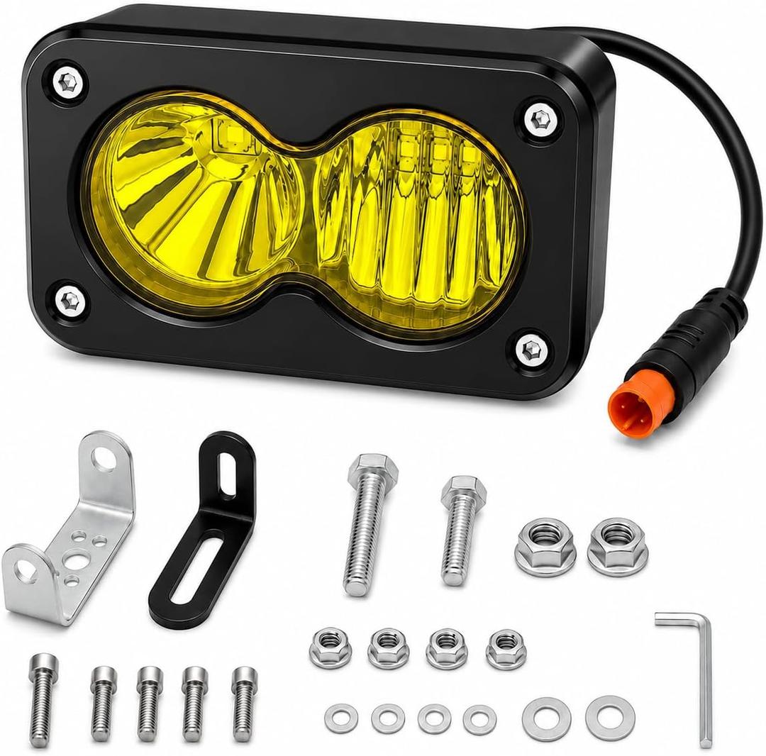 Baja Style Light Ebike Headlight for RidstarQ20, 3-Pin Julet Waterproof Connector Bright 20W LED Plug and Play 12V-60V Wide Voltage Compatible Head Lamp for Ridstar Q20 Lite/H20/E26/S10(Yellow)