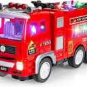 Ynanimery Large Fire Trucks for Toddlers 3-5, Toy Trucks for Toddlers Boys 3 4 5 Birthday Gifts, Kids' Play Truck with 4D Lights & Real Firetruck Siren Sound - Automatic Bump Go Technology