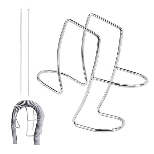 Washing Machine Drain Hose Holder With Cable Ties, Adjustable Clamp Hook, Stainless Steel Laundry Tub Guide Clip Fits Most Hoses (Silver)