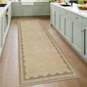GarveeHome 2x6 Runner Rug for Hallway Washable Kitchen Rugs Non Slip Solid Tan Jute Digital Printing Modern Soft Low-Pile Scalloped Indoor Carpet for Entryway Laundry Room Floor Mats