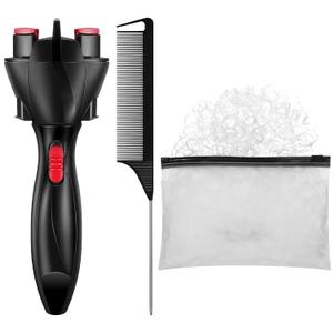 Automatic Hair Braider with 800 Mini Rubber Bands, Tail Comb, Electronic Braiding Machine, Roller Styling Tool for DIY Hair Tangling (Clear White)