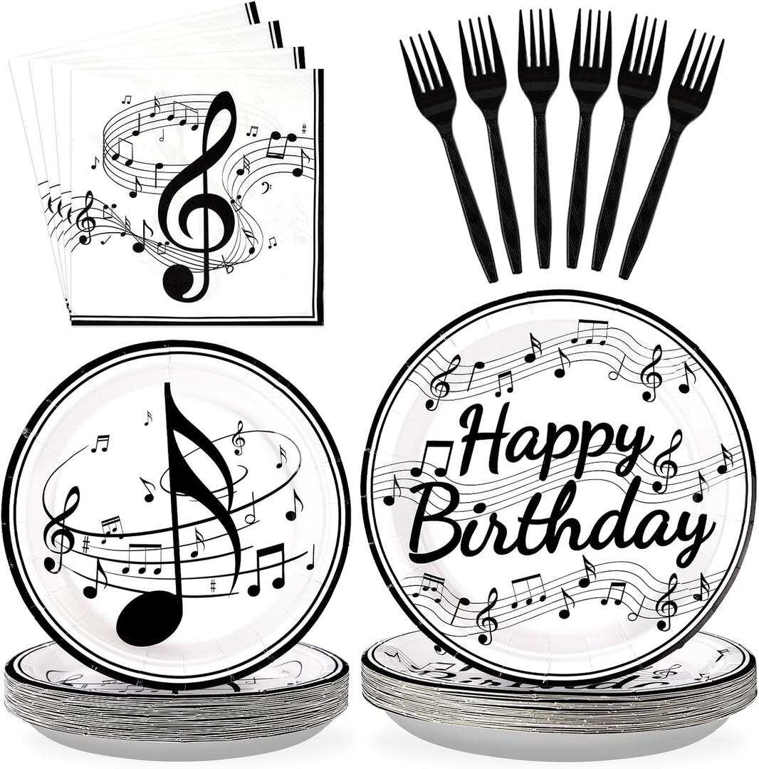 96 Pcs Music Birthday Party Supplies Music Notes Plates Napkins Disposable Music Birthday Tableware Set Music Theme Party Decorations for Baby Shower Concert Karaoke Music Birthday Party Decor Serve24