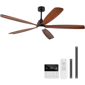 Ceiling Fans with Lights, 72 Inch Outdoor Ceiling Fan with Remote, 5 Wood Blades, Dimmable, Wall Switch, Memory Function, Large Ceiling Fan with Light for Patio Farmhouse (Black Walnut)
