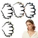 4PC Wave Pearl Hairbands for Women - Non-Slip Teeth Design, Comfortable Headbands for Daily & Special Occasions (Set of 4, One Size)