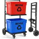 2-Tier Foldable Recycle Bin Cart, Heavy Duty Trash Can Dolly with All-Terrain Wheels & Lockable Casters, 140LBS Capacity Garbage Bin Trolley for Kitchen, Garage, Office, Courtyard