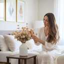 Artificial Flowers for Vase - Beige Silk Mums 10 Long Stems with Eucalyptus, Faux Flowers Home Decor, Neutral Tan Cream Floral Arrangement, Fake Chrysanthemum Pom Pom Stems, Spring Fall Centerpiece