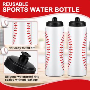 Yaomiao Baseball Water Bottle Bulk Reusable Sports Bottle 20 oz Squeeze Baseball Accessories Gifts School Sports, 2 Pcs