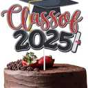 Pack of 5, Class of 2025 Graduated Cake Topper,Congratulations 2025 Cake Topper, Senior High School University Postgraduate 2025 Graduation Party Decorations (Red)