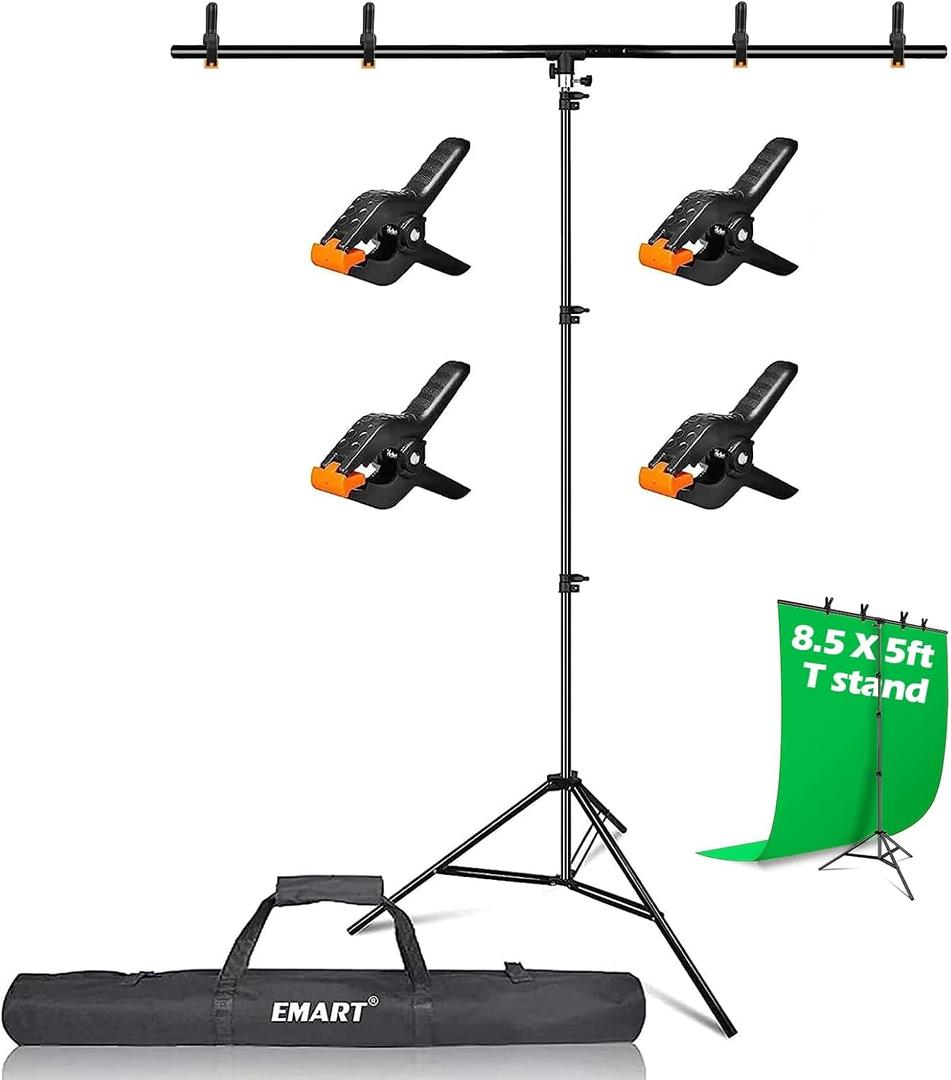 EMART 8.5 x 5ft Portable T-Shape Backdrop Stand Kit with Adjustable Frame, 4 Spring Clamps & Carry Bagfor Parties, Photography, Video, and Studio Background Support