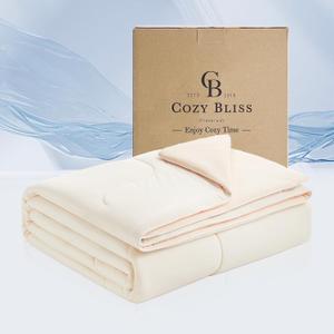 Cozy Bliss x Sorona Viscose Natural Fiber Cooling Comforter Queen Size, Reversible Silky Smooth Cooling Blanket with Q-Max0.45 for Hot Sleepers & Night Sweats, Ivory White, 90"x90"