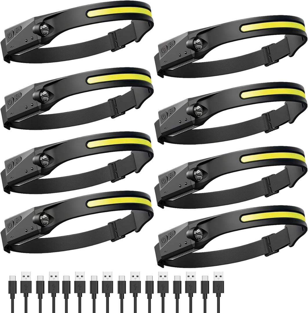 Headlamp Rechargeable 8 Pack, LED Headlight Flashlight Super Bright with 230 Wide Beam, 5 Modes Waterproof Head Lamp for Outdoor Hiking Running Camping