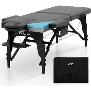 KCC Memory Foam Massage Table Premium Portable Foldable Massage Bed Height Adjustable, 84 Inches Long 28 Inchs Wide Home Salon Spa Bed Tattoo Table with Accessories &Carrying Case, Easy Set Up, Black Wooden Leg