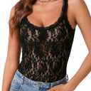 KIFOVEN Women's Floral Lace Bodysuit Sleeveless Sheer Going Out Top Sexy Teddy Lingerie Snap Crotch, Small, Solid Black