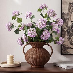4 Pcs 33" Tall Artificial Snowball Hydrangea Flowers, Silk Hydrangeas with 20 Heads Long Stem for Tall Vase Decor, Wedding Table Centerpiece, Outdoor Living Room Arrangement(White Purple)