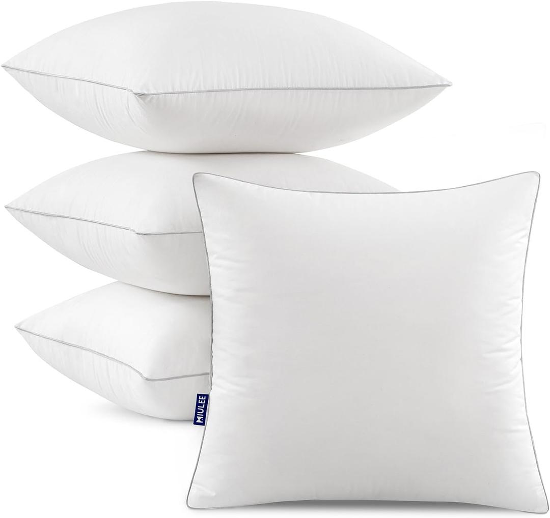 2 x MIULEE 18x18 Pillow Inserts (Set of 4) -Decorative Throw Pillow with 100% Cotton Cover Square for Sofa Couch