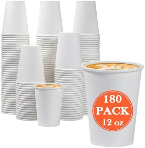 Lamosi 180 Count 12 oz Paper Coffee Cups, Disposable Paper Coffee Cups for Hot or Cold Drinks, 12 Ounce White Beverages Water Cups for Party, Picnic, Travel, Events