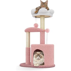 MoNiBloom 33" Flower Cat Tower, Cute Cat Activity Tree with Scratching Post for Indoor Kittens, Cozy Condo & Plush Perches, Pink