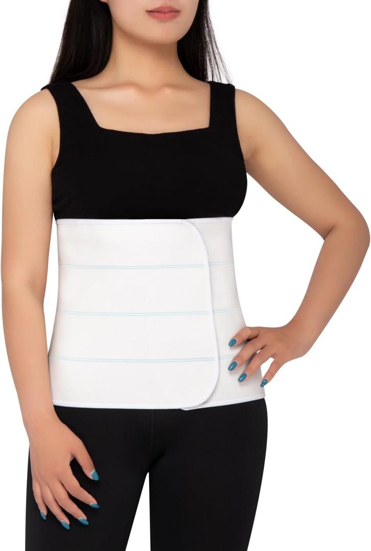 S Abdominal Binder Post Surgery for Men and Women, 12" High Postpartum Tummy Tuck Belt Provides Bariatric Stomach Compression, High Elasticity, Breathable - (45" - 60") 4 PANEL White