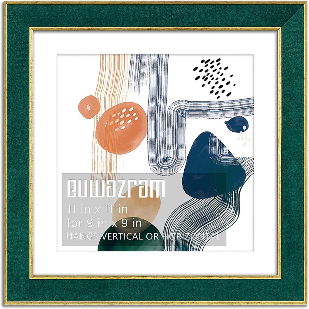 Suede 11x11 Frame - Single Frame, Elegant Green 11 x 11 Poster Frame with Mat for 9x9, 11x11 Picture Frames for Artwork, Puzzles, Photos, and Movie Posters
