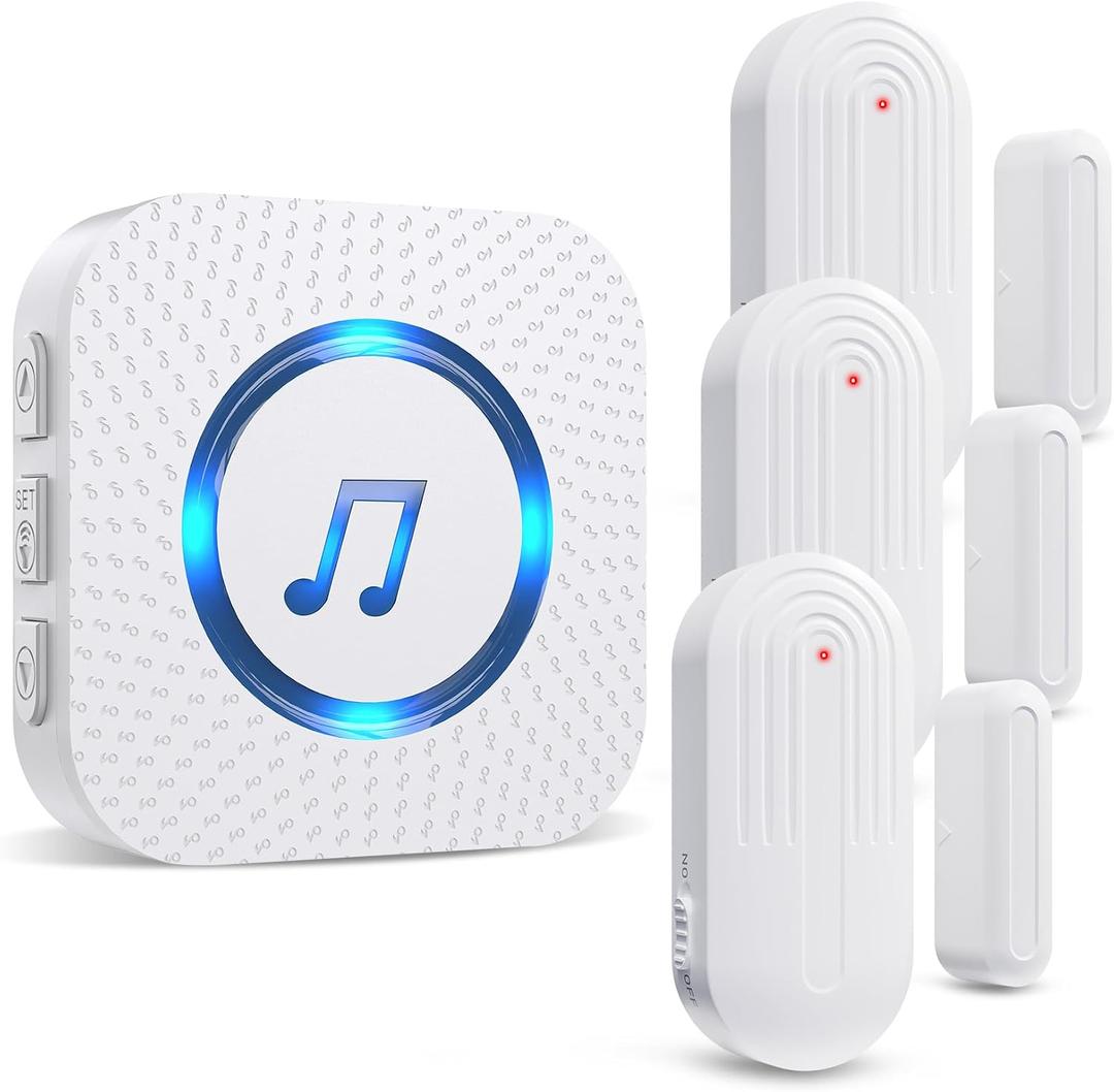 SanJie Door Chime, Door Open Contact Sensor Alarm with 500 FT Range,26 Chimes 5 Adjustable Volume for Business/Store/Home/Office When Entering 3 Sensors + 1 Receiver