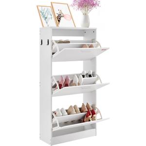VEVOR Shoe Cabinet with 3 Flip Drawers, Shoe Storage Cabinet for Entryway, Free Standing Shoe Storage Organizer with Side Hooks for Heels, Boots, Slippers in Hallway, Living Room