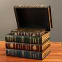 2 Pack Decorative Book Boxes Wooden Antique Book Decorations Vintage Book Storage Box (Style B)