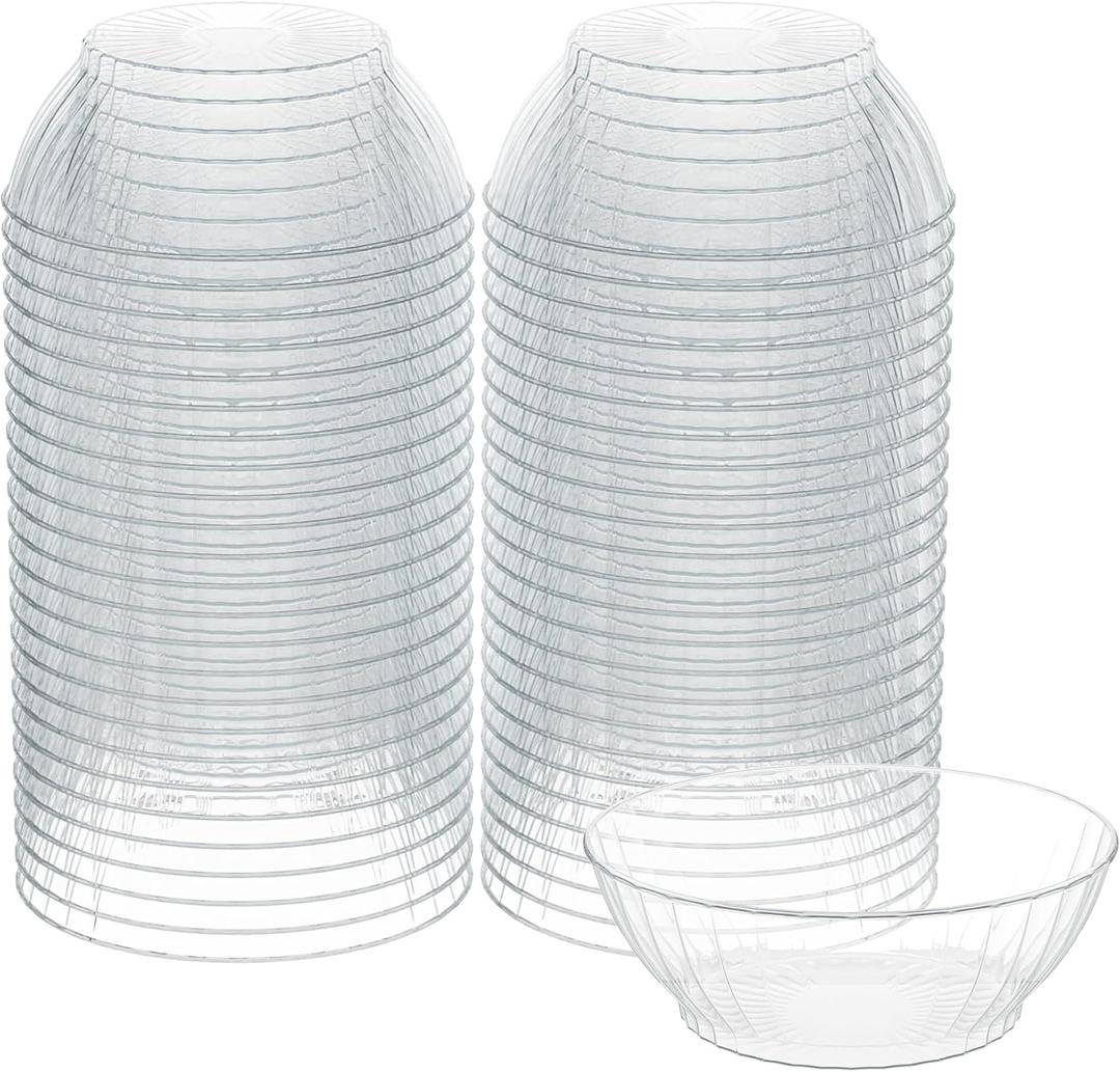 R-kay 10 Oz Clear Plastic Bowls - 50 Pack disposable bowls - Premium Hard Small Plastic Bowls - Heavy Duty Ice Cream Bowls Disposable Dessert Bowls For Party