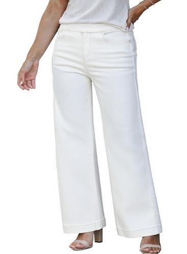 Eytino Women's Plus Size High Waisted Straight Leg Stretchy Jeans Denim Pull-On Pants with Pockets,3X White