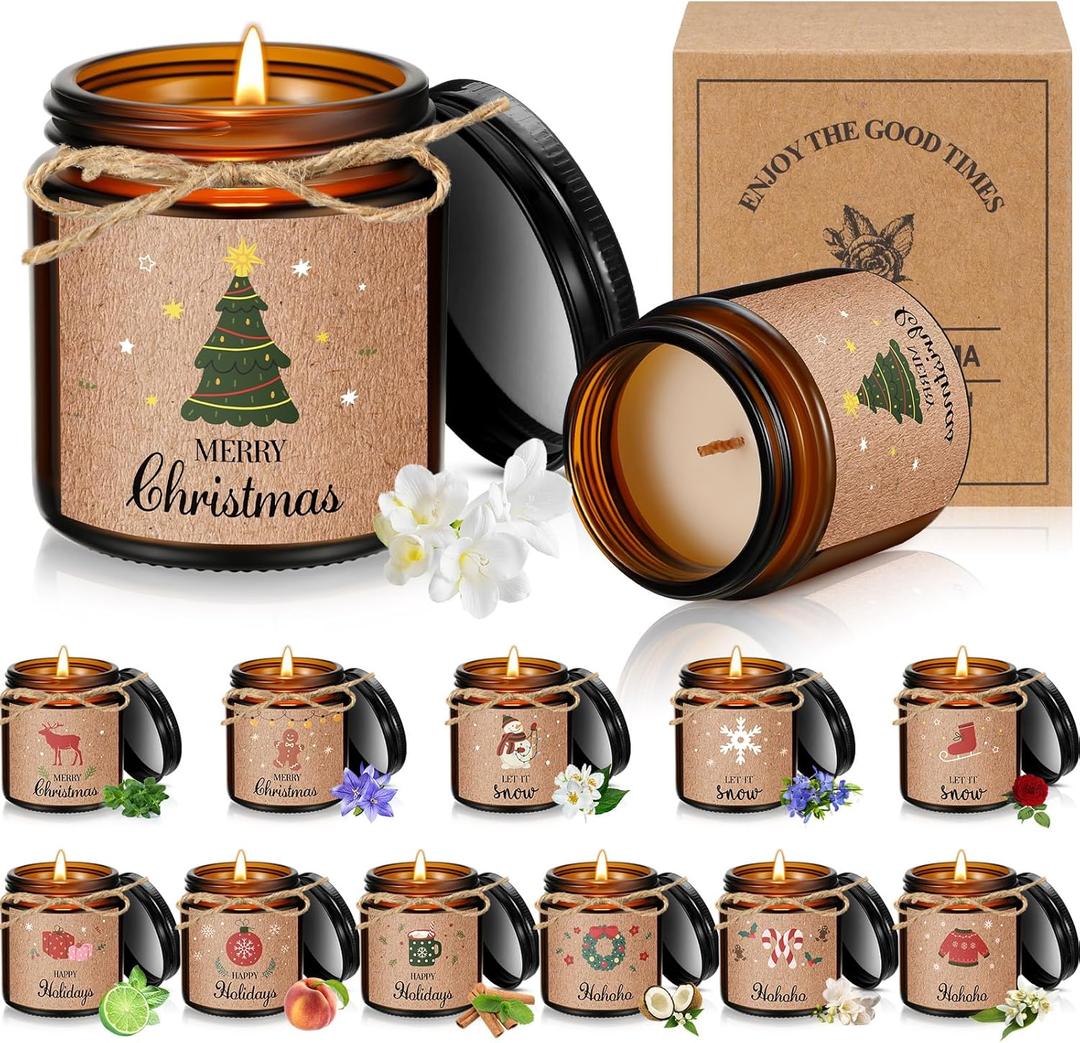 MTLEE 12 Pcs Christmas Candles Gifts Bulk Scented Candle Jars for Coworkers Women Aromatherapy Candles for Home Xmas Birthday Gifts Yoga (Cute Style)