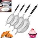 Yimi Fine Mesh Strainers Skimmers Set of 4, Stainless Steel Sieve Strainer Wire Sifter Colanders with Anti-Scald Handle,Kitchen Utensil Ideal for Strain Pasta Quinoa Rice, Ideal for Gift