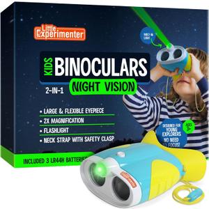 Night Vision Binoculars for Kids & Toddlers, Birthday Gift Ideas, Outdoor Exploration Toys, Binocular + Flash Light & Face Comfort Rubber, Educational STEM Gifts for Boys & Girls Ages 3 4 5 6 Year Old