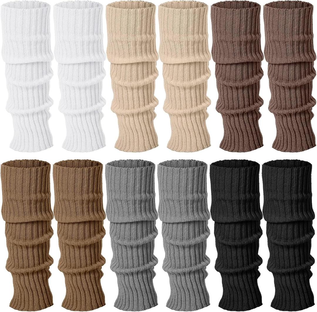 Sintege 6 Pairs Kawaii Leg Warmers Japanese Style Knitted Loose Socks Leg Warmers for Girls Women Lolita Costume School (Maillard Color)