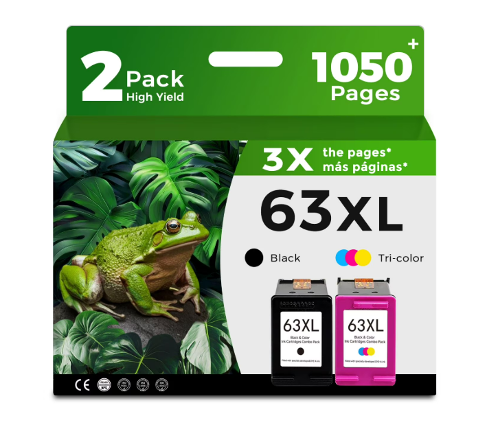 63XL Ink Cartridges Black and Color Combo Pack Replacement for 63 XL Fit for HP63 3830 4650 4652 4655 5200 5252 5255 5258 4520 4512 1112 2132 3630 3632 3631 2130 4510 4654 Printers BK and Tricolor