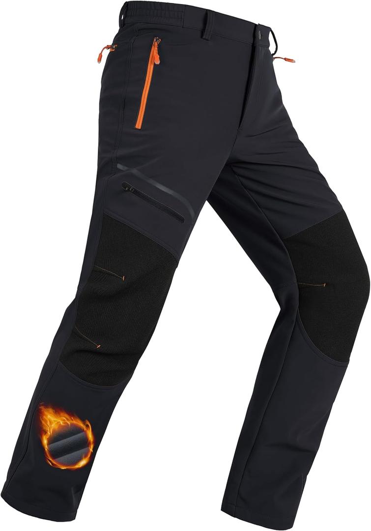 MAGCOMSEN Men's Snow Ski Pants Fleece Lined Winter Water Resistant Insulated Work Hiking Snowboard Pants 4 Pockets (36, Black)